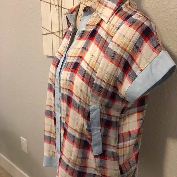 1[Uno Core] Short sleeved plaid blouse w pockets - Picture 5 of 7